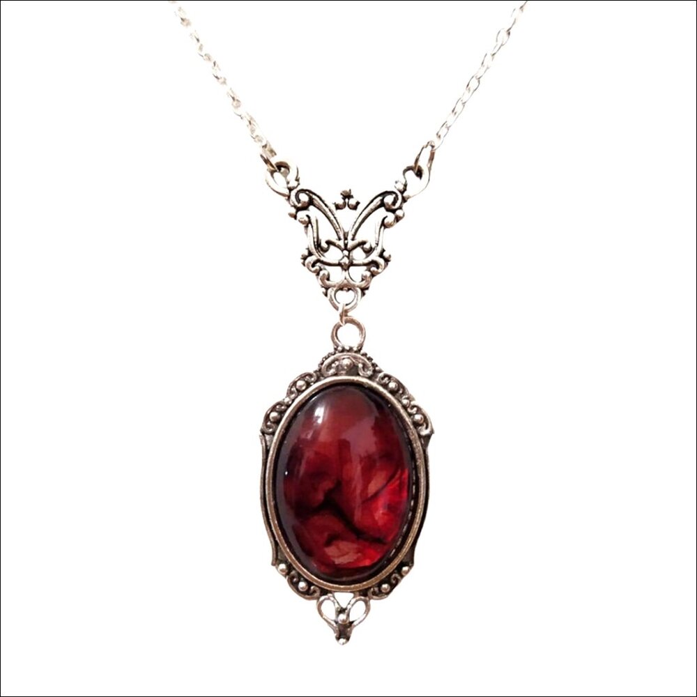 Gothic Vampire Crystal Pendant Necklace Punk Style Alloy Lobster Clasp